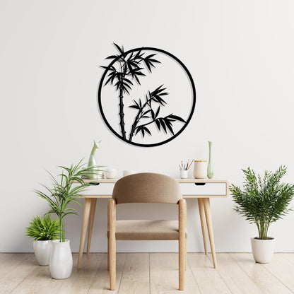 Bamboo Circle Metal Wall Art shown on a living room wall