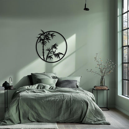 Bamboo Circle Metal Wall Art hanging hardware and mounting detail