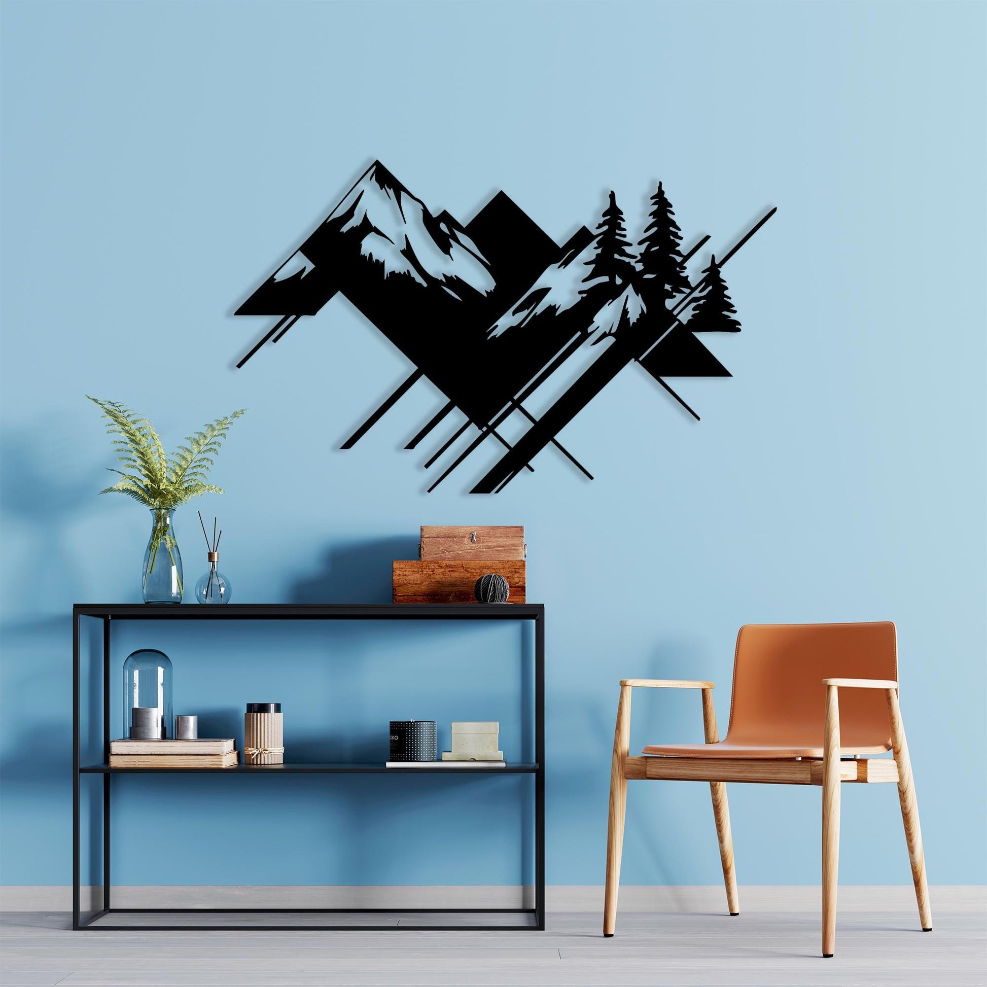 Geometric Mountain Metal Wall Art in a modern hallway