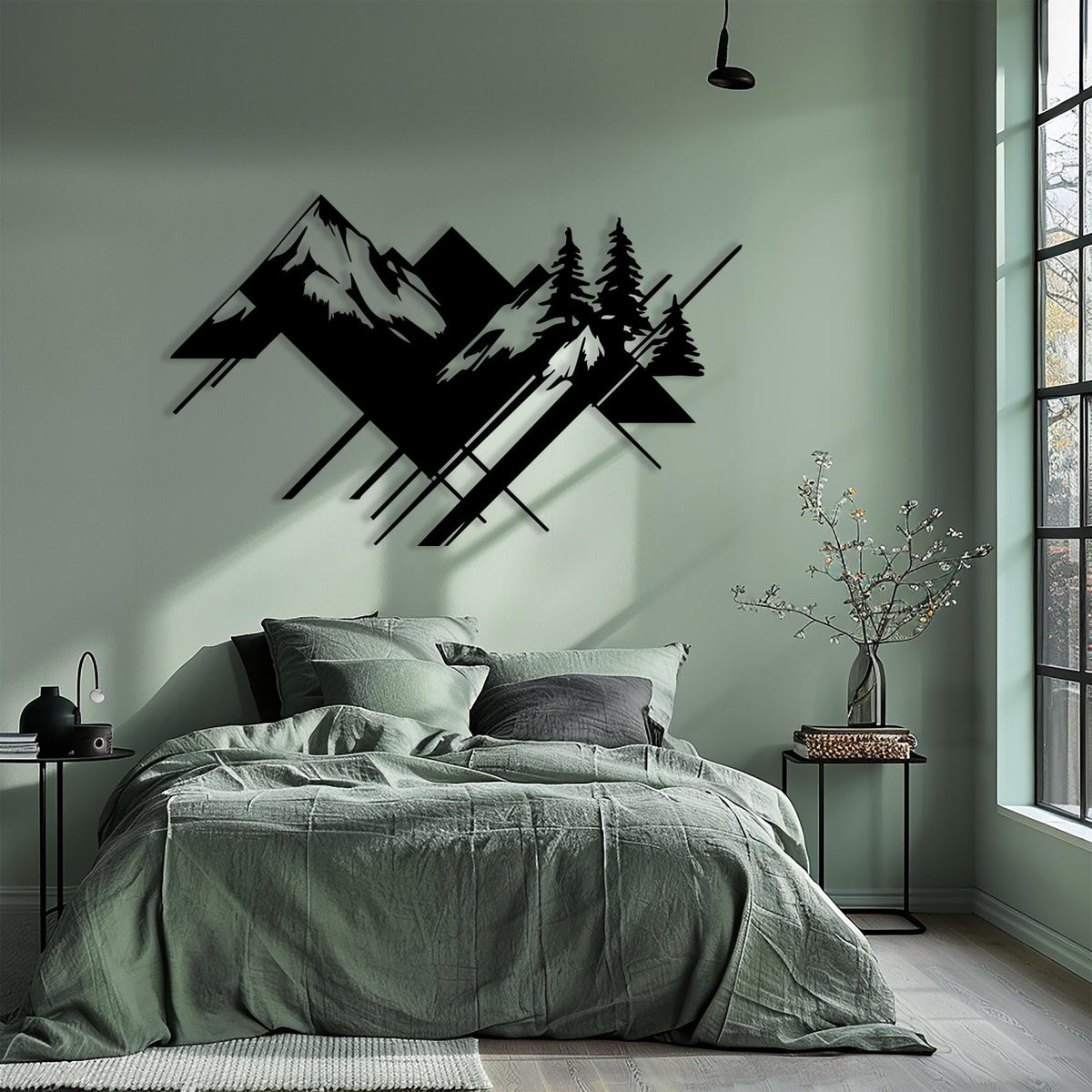 Geometric Mountain Metal Wall Art hanging hardware and mounting detail