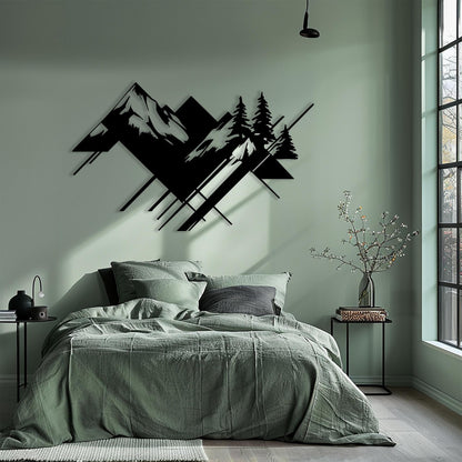 Geometric Mountain Metal Wall Art hanging hardware and mounting detail