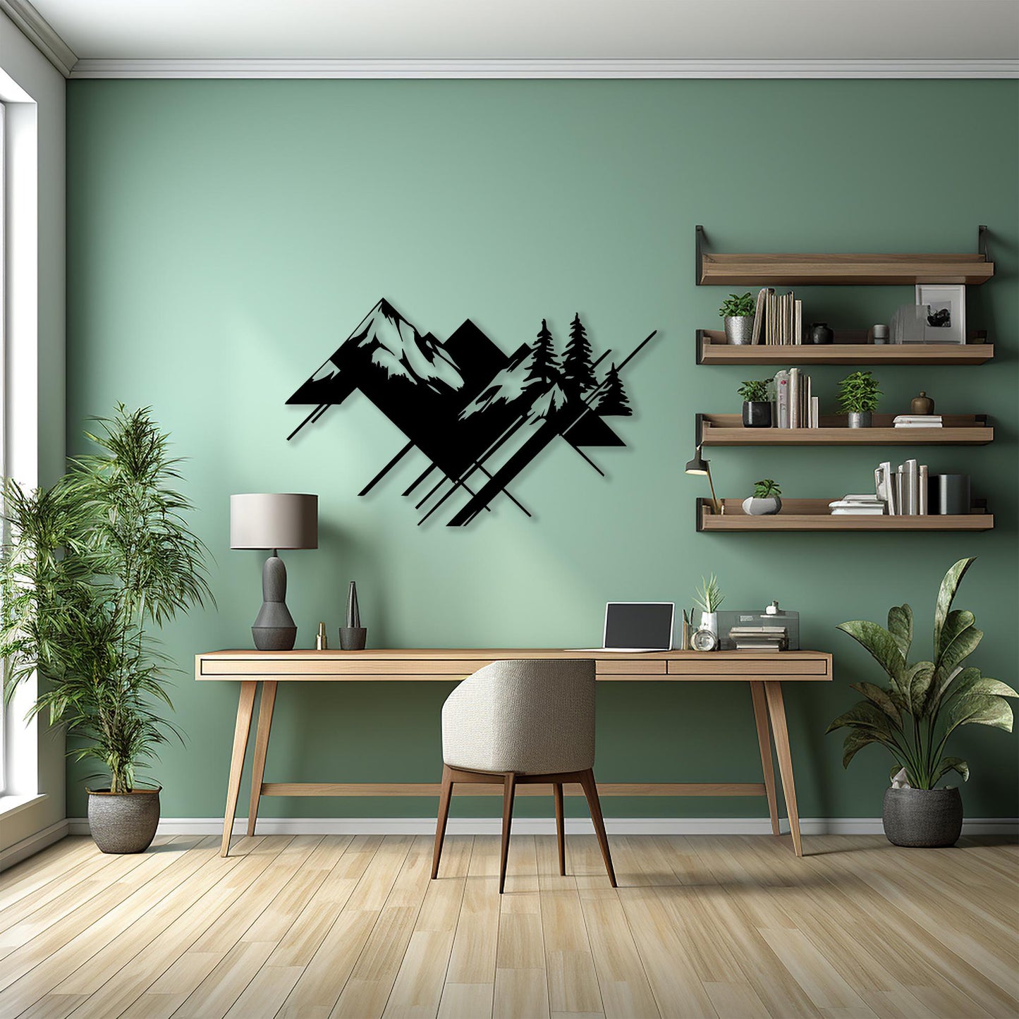 Geometric Mountain Metal Wall Art bedroom interior styling