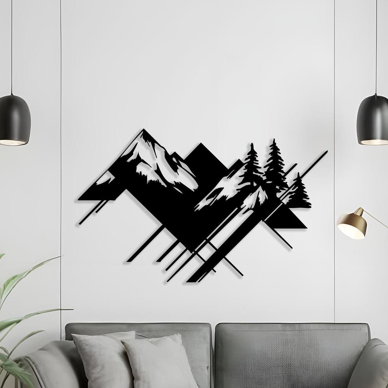 Geometric Mountain Metal Wall Art , Modern Minimalist Home Decor | Wallsignature