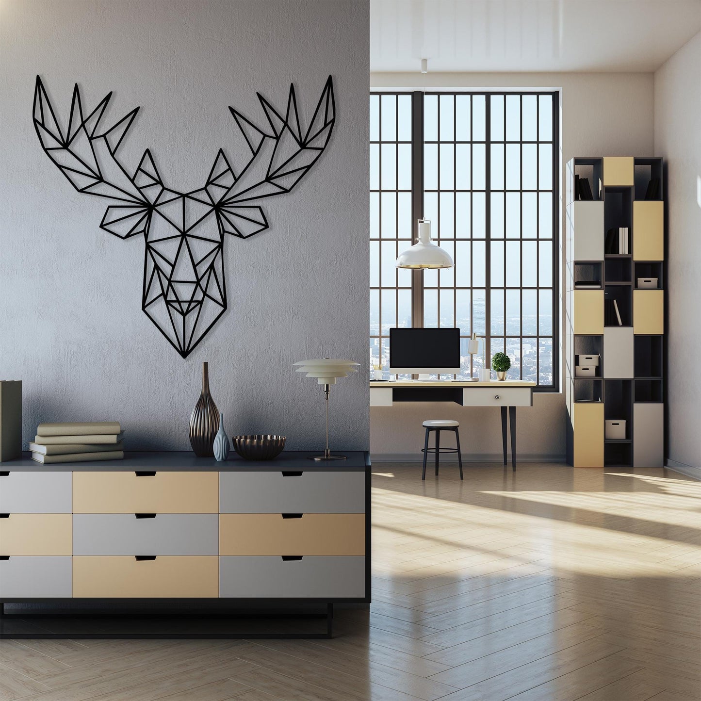 Geometric Moose Head Wall Art bedroom interior styling