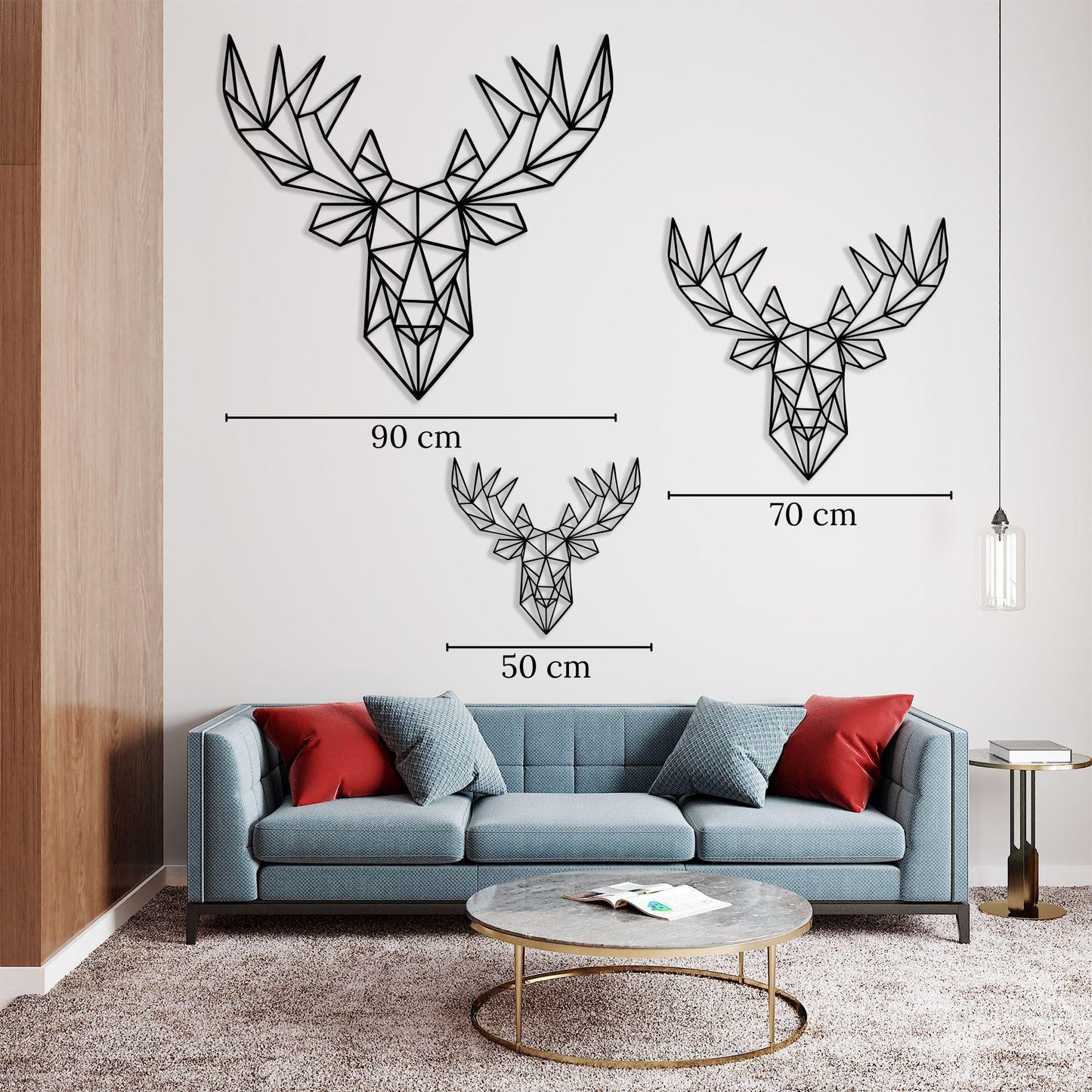 Geometric Moose Head Wall Art styled above a sofa
