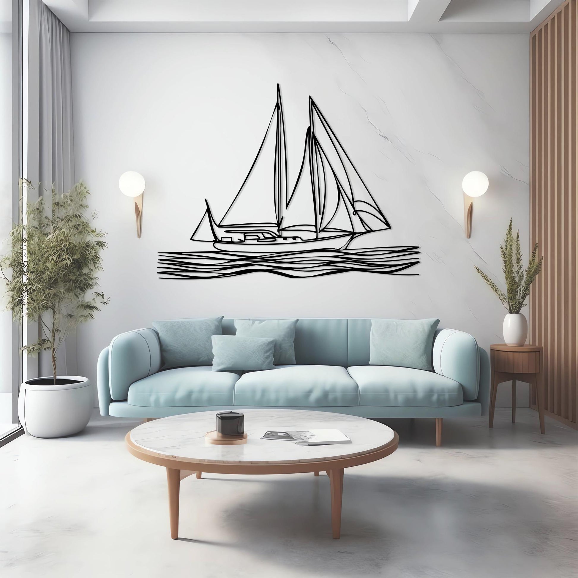 Sailboat Metal Wall Art, Coastal Line Art for Beach House Decor, Unique Birthday Gift | Wallsignature