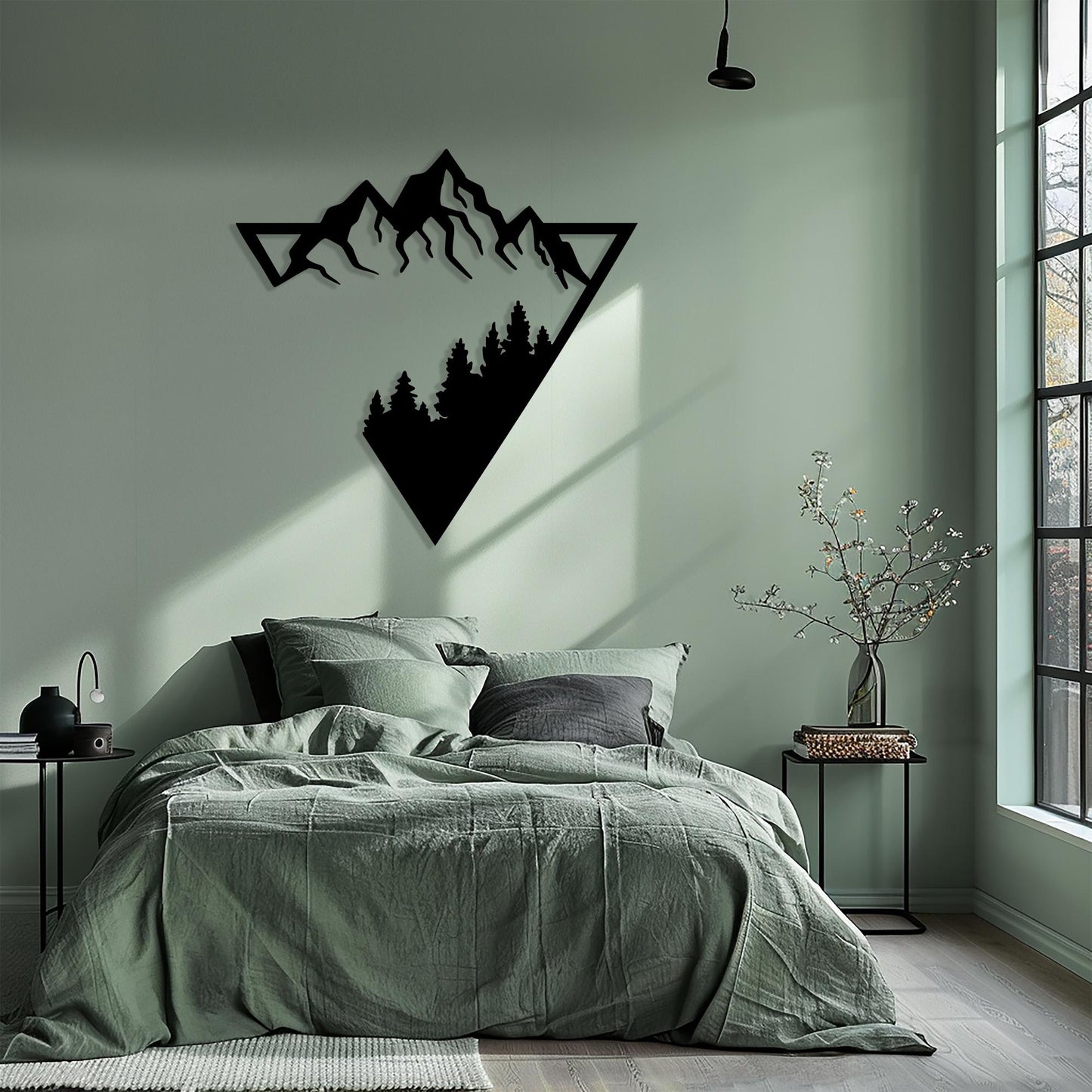 Mountain Forest Metal Wall Art, Geometric Cabin Decor