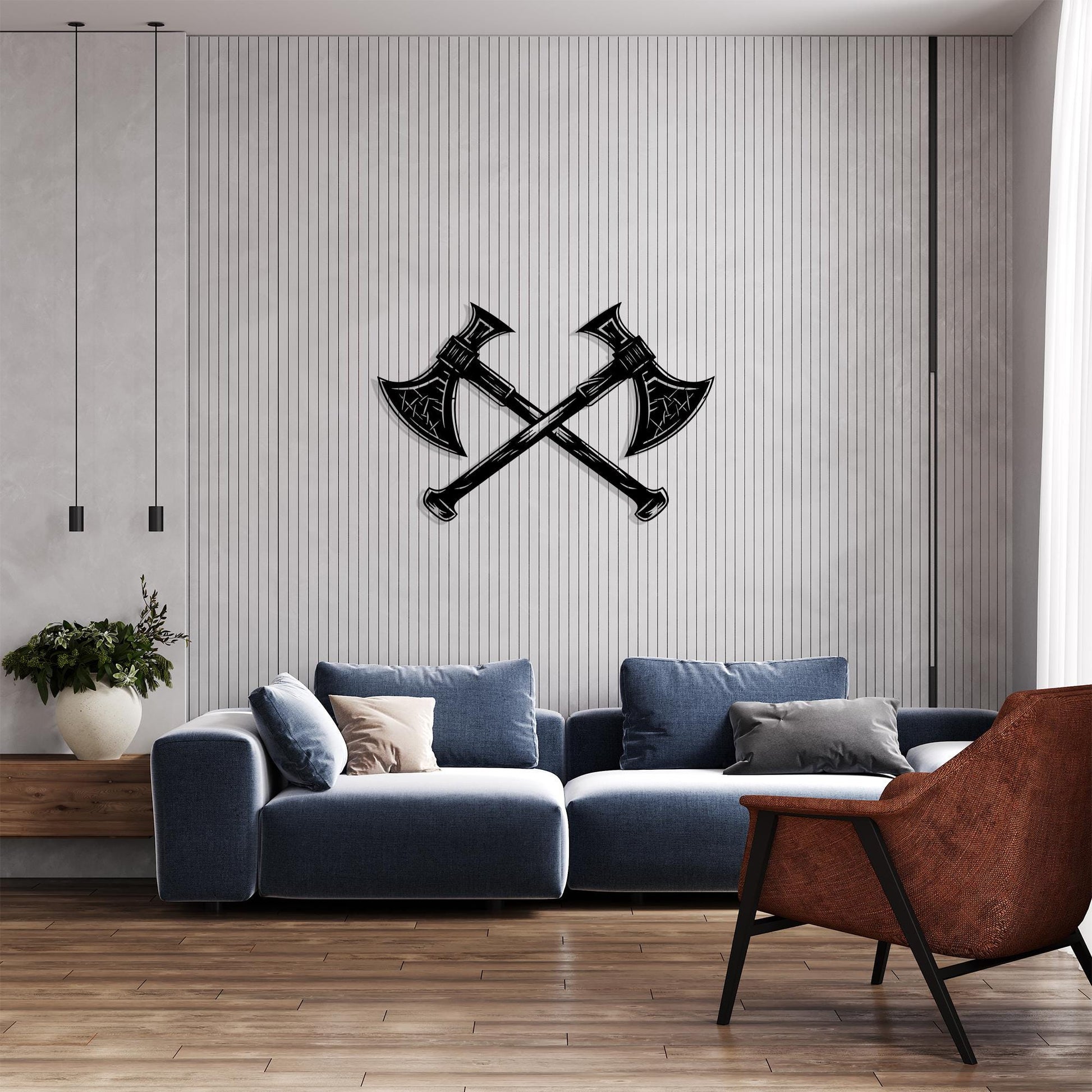 Viking Axe Metal Wall Art in a modern hallway