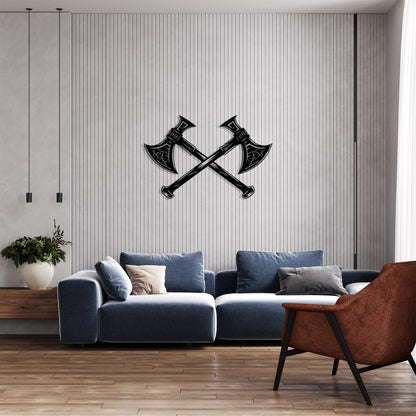 Viking Axe Metal Wall Art in a modern hallway
