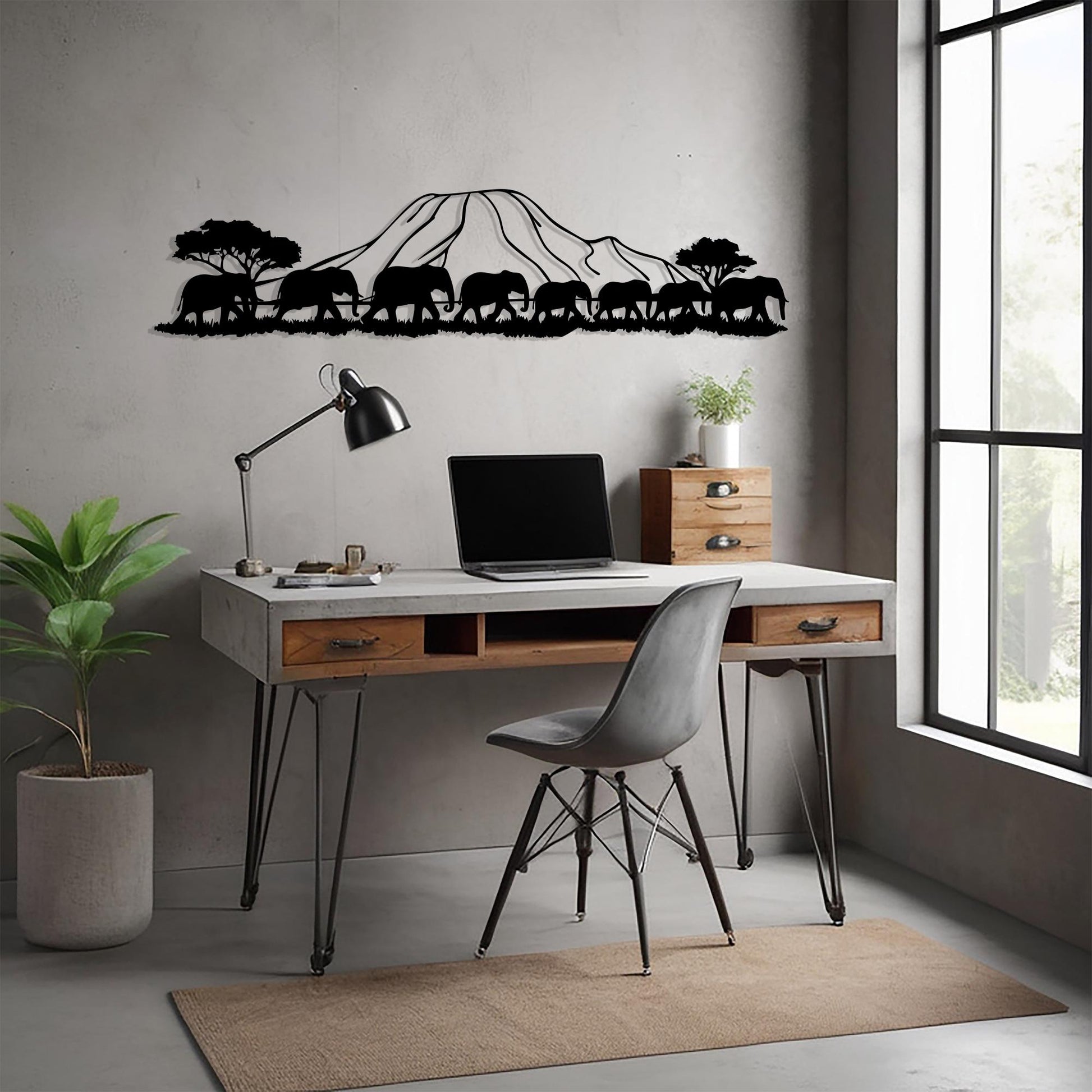Kilimanjaro Elephant Metal Wall Art hanging hardware and mounting detail