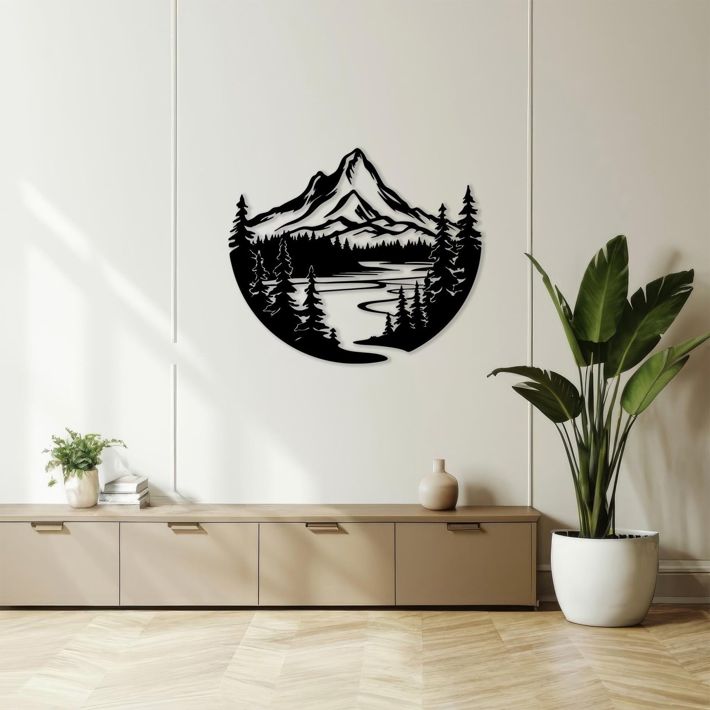 Mountain Metal Wall Art, Forest River Landscape, Cabin Decor