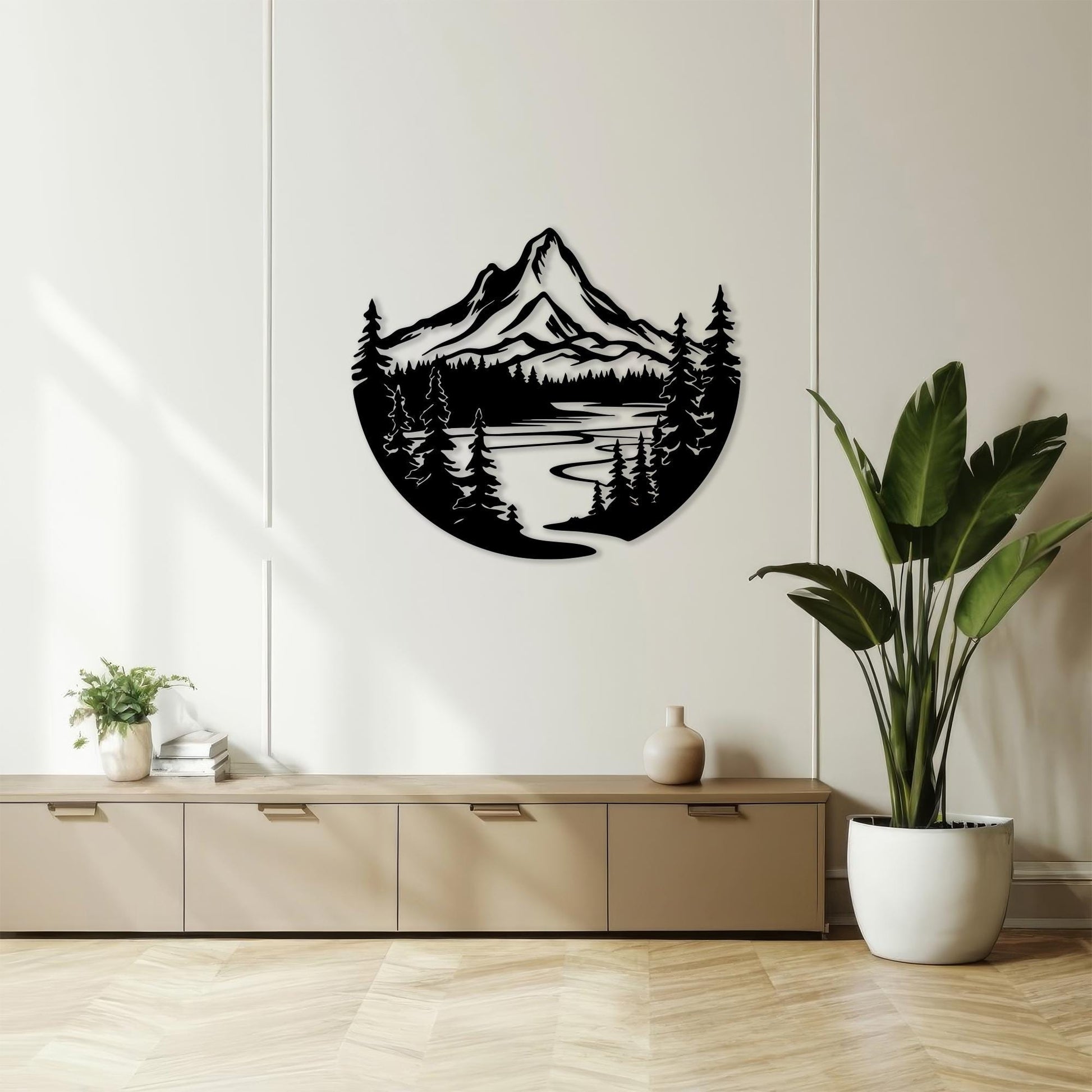 Mountain Metal Wall Art in a modern hallway