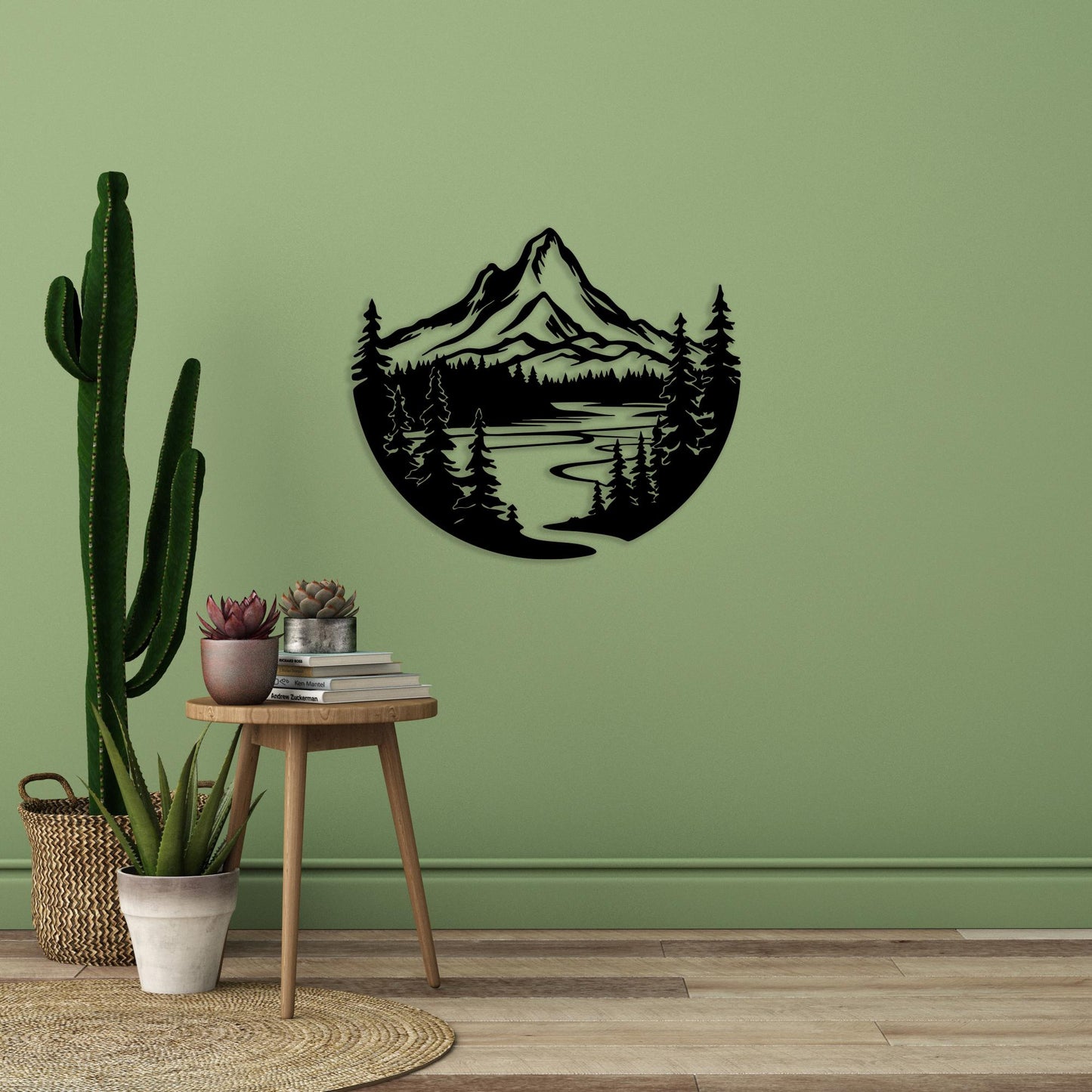 Mountain Metal Wall Art, Forest River Landscape, Cabin Decor