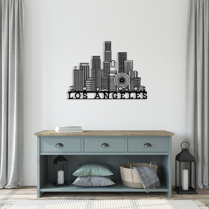 Los Angeles Skyline Metal Wall Art size guide with dimensions in cm and inches