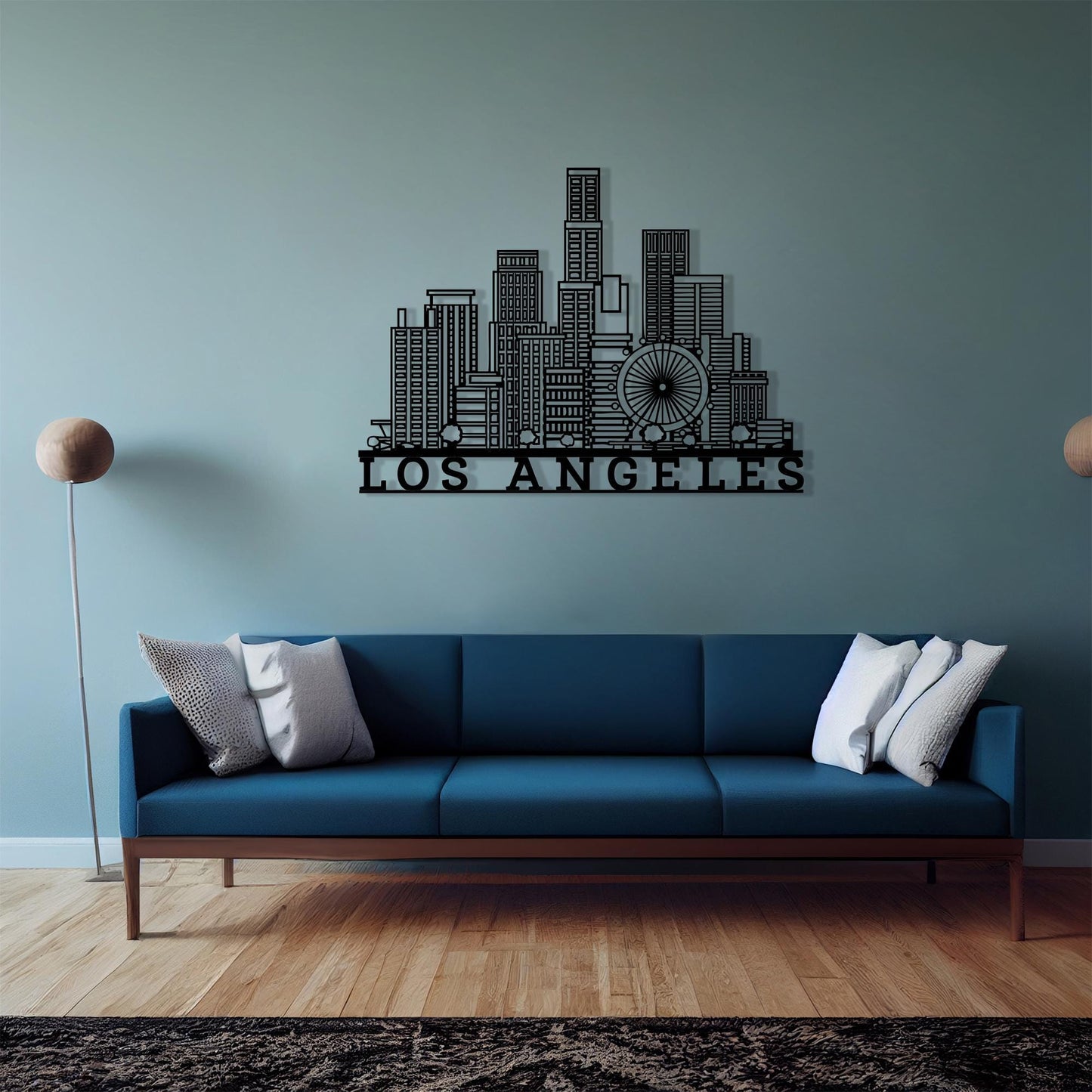 Los Angeles Skyline Metal Wall Art hanging hardware and mounting detail