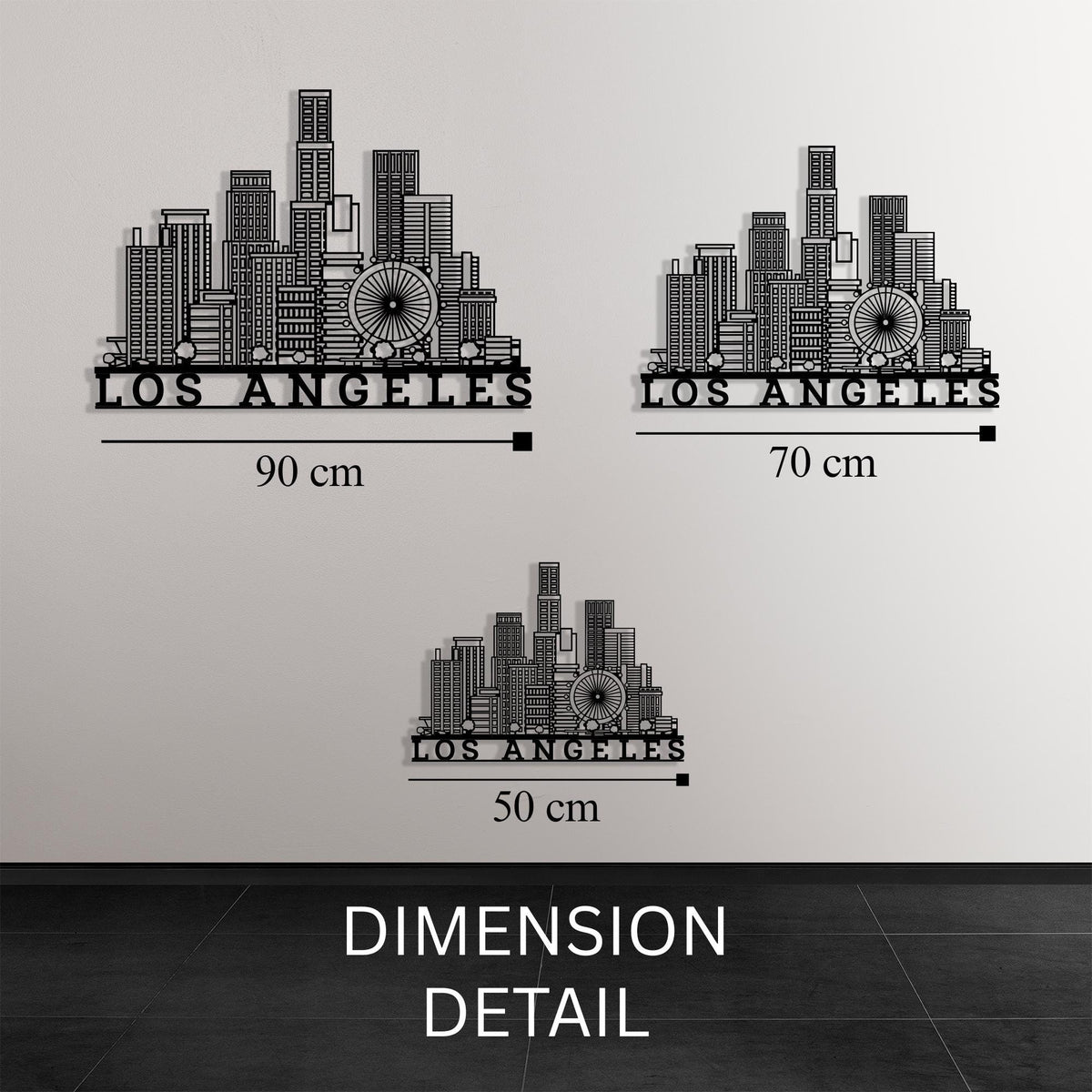 Los Angeles Skyline Metal Wall Art close-up of the powder-coated finish