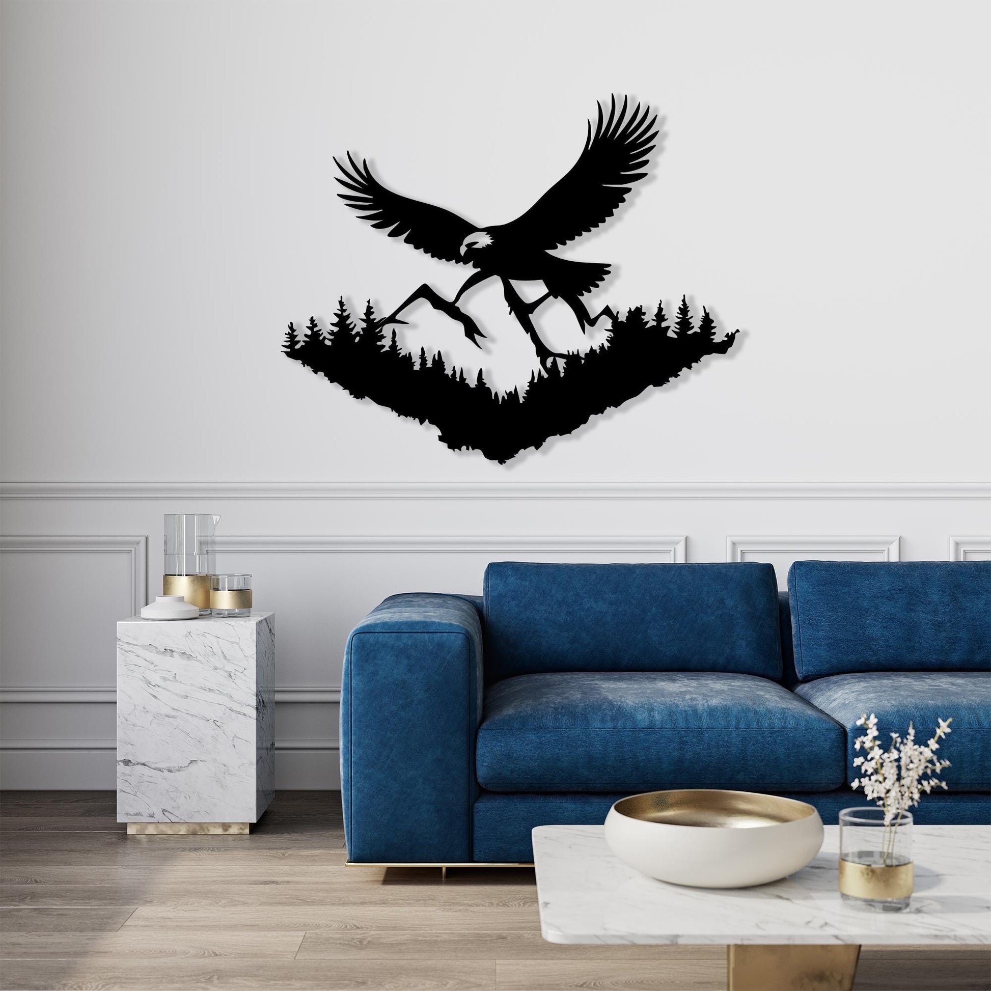 Eagle Mountain Metal Wall Art styled above a sofa