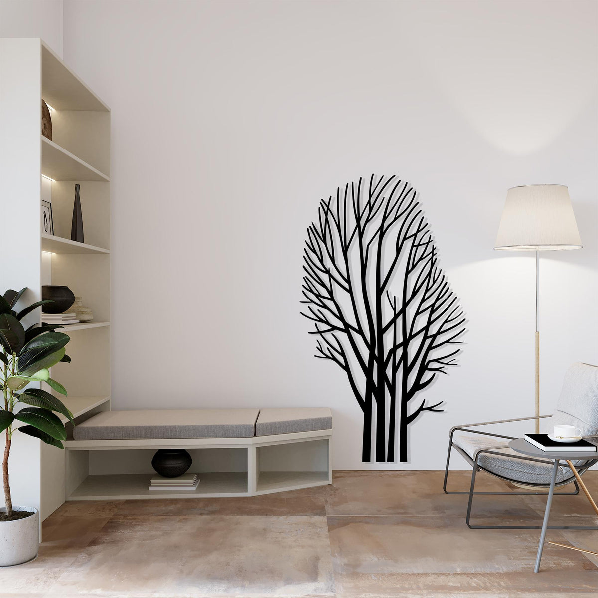 Tree Minimalist Metal Wall Art hanging hardware and mounting detail