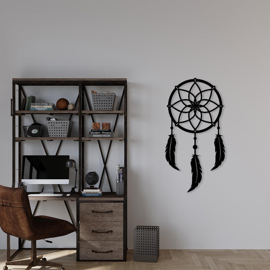 Dreamcatcher Black Metal Wall Art shown on a living room wall
