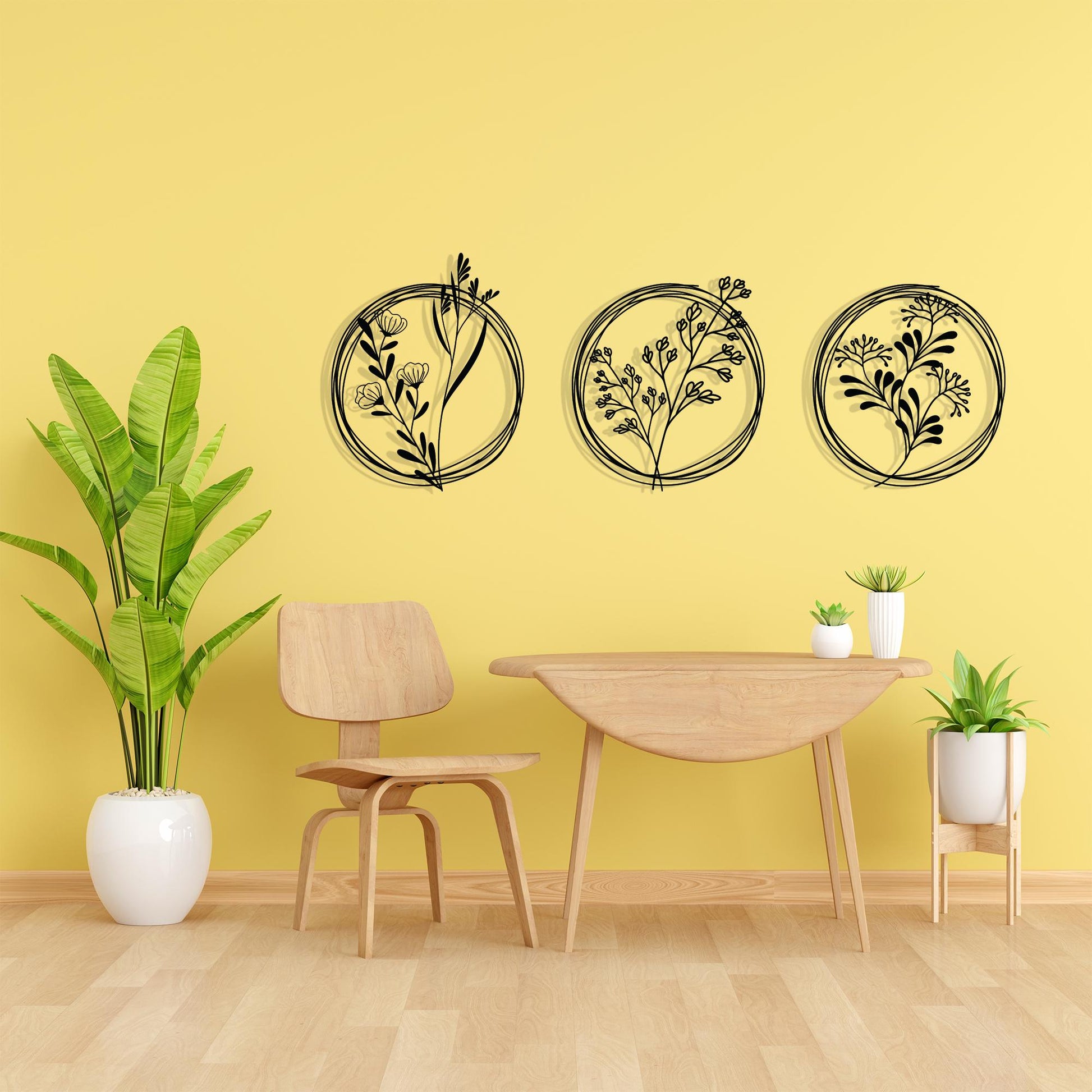 Metal Flower Wall Art Set in a modern hallway