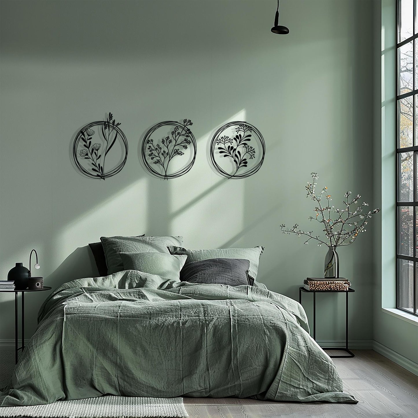 Metal Flower Wall Art Set bedroom interior styling