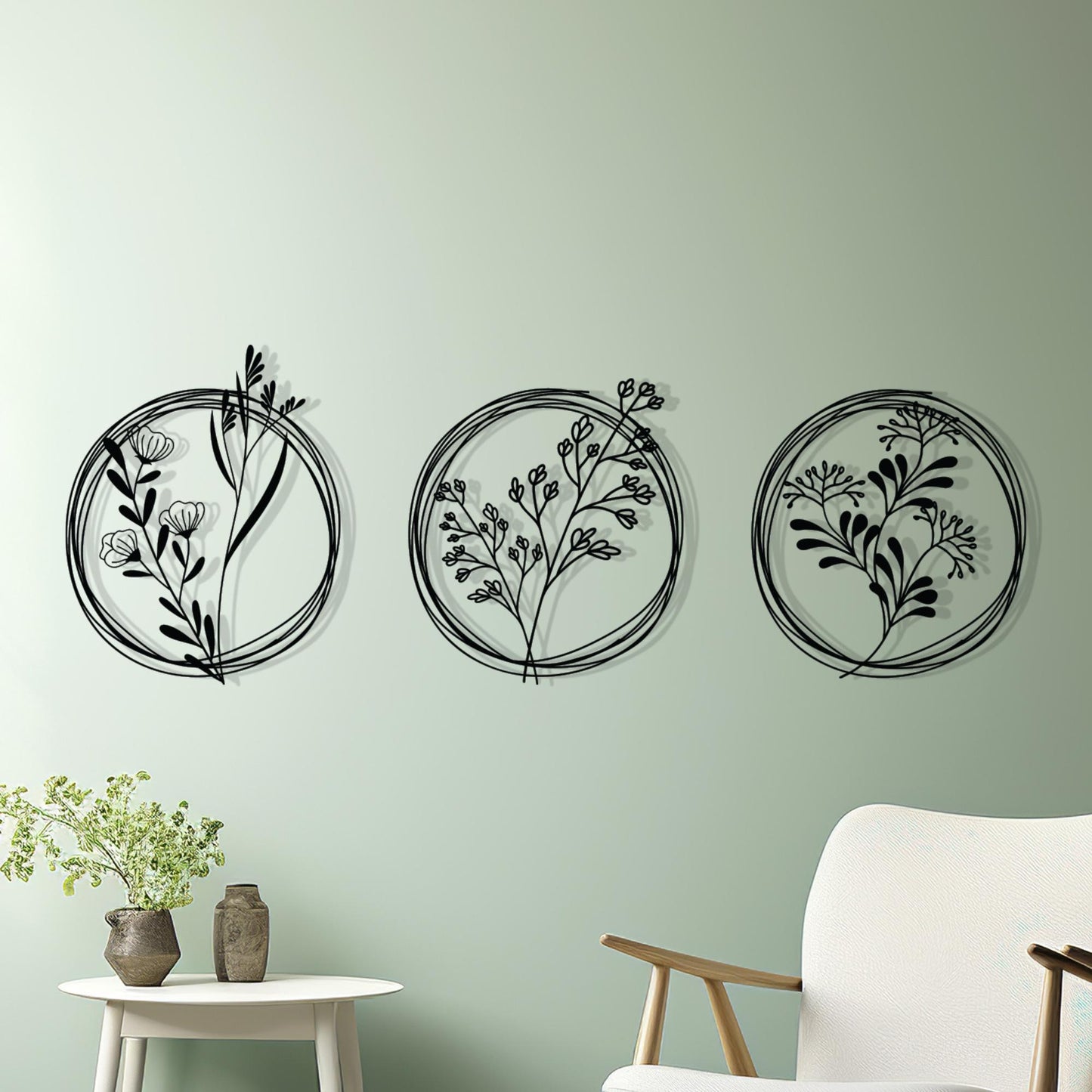 Metal Flower Wall Art Set, Modern Botanical Decor | Wallsignature