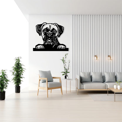 Boxer Dog Metal Wall Art in a modern hallway