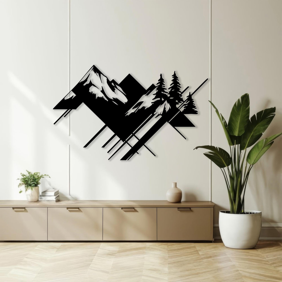 Geometric Mountain Metal Wall Art detail of the metal edge