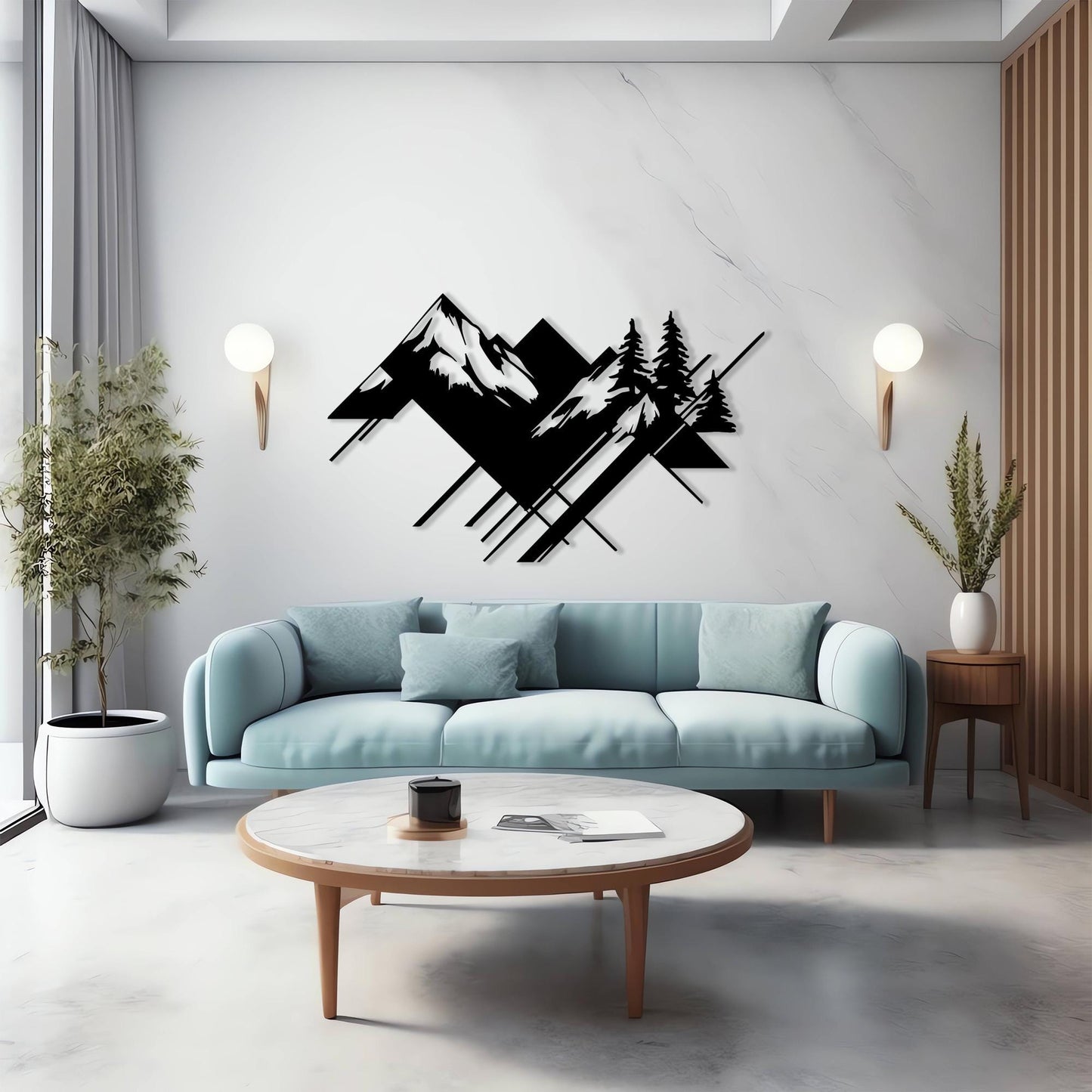 Geometric Mountain Metal Wall Art , Modern Minimalist Home Decor | Wallsignature