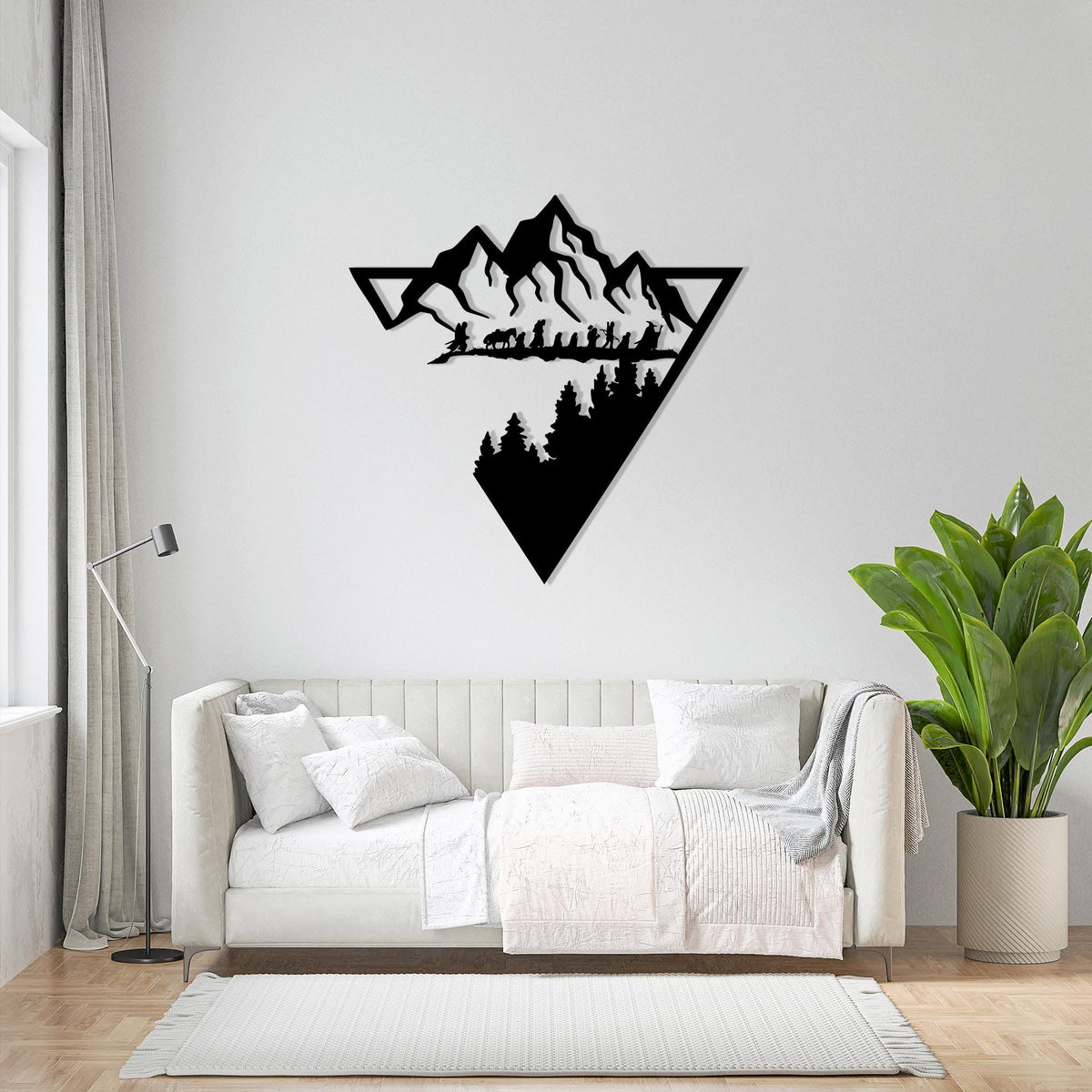 Geometric Mountain Metal Wall Art bedroom interior styling