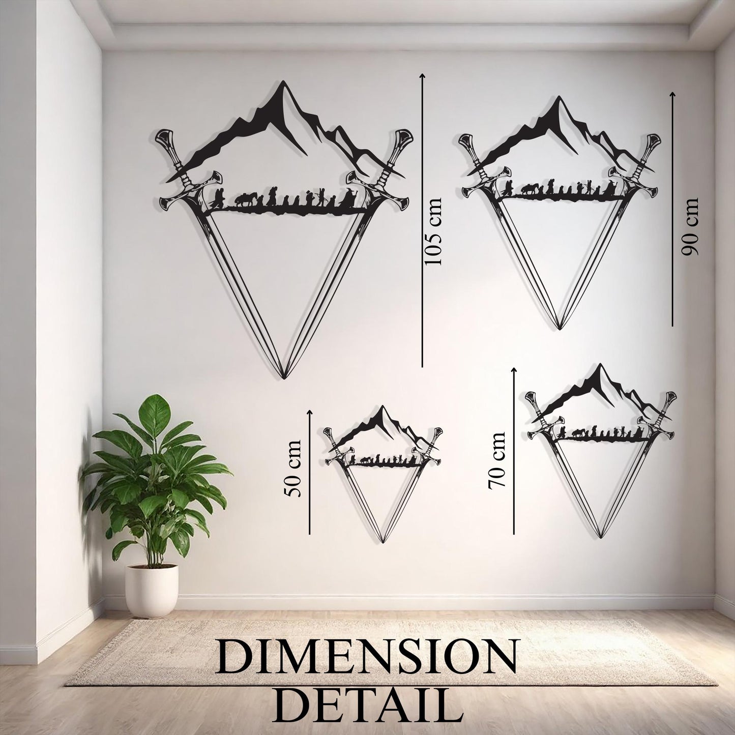 Fantasy Sword Metal Wall Art, Mountain Scene, Heroic Silhouette, Unique Birthday Gift