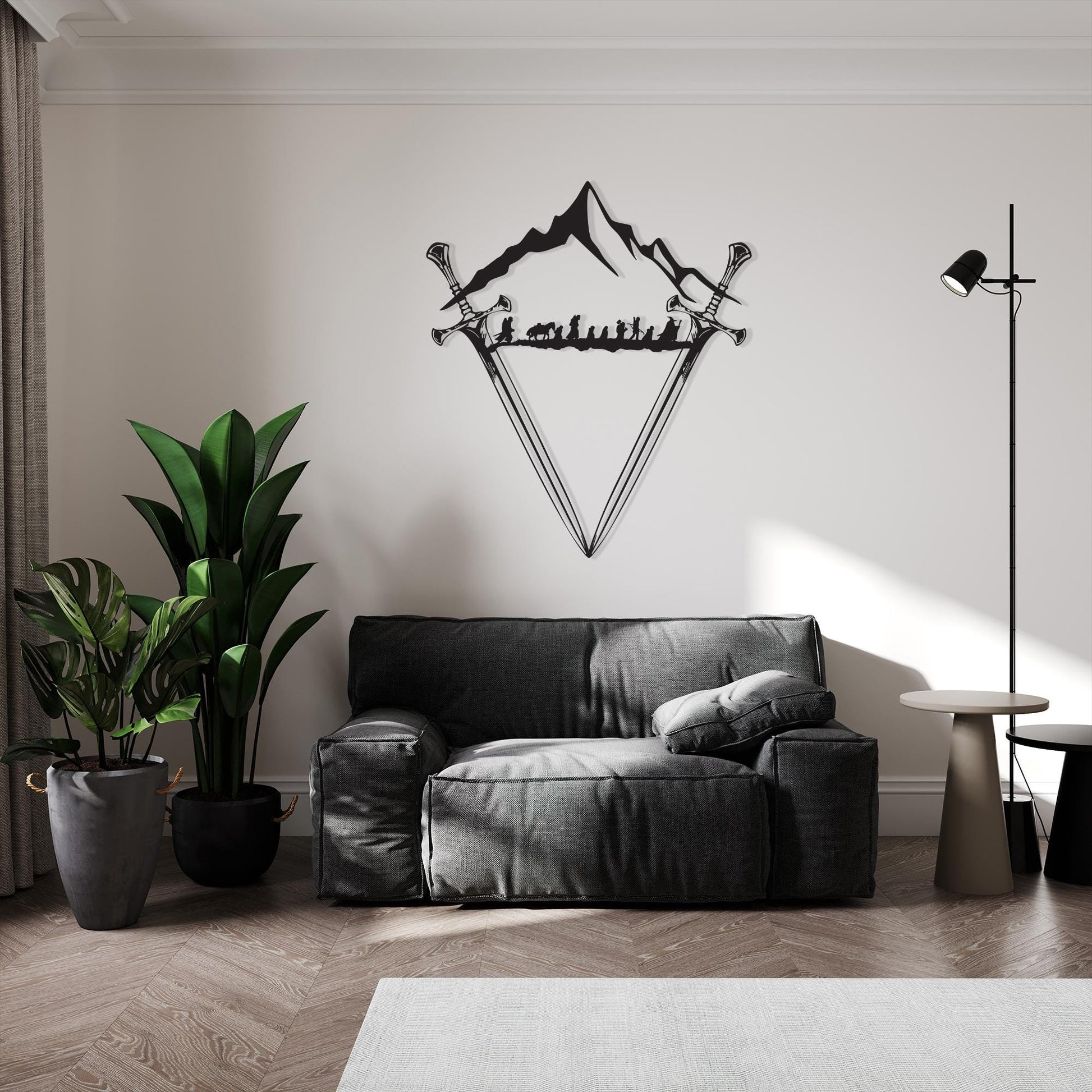 Crossed Swords Metal Wall Art size guide with dimensions in cm and inches