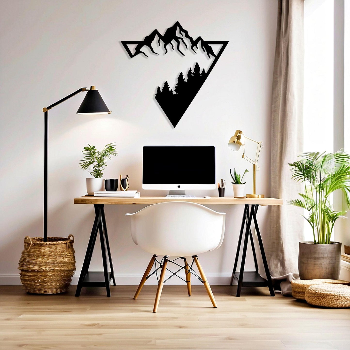 Mountain Forest Metal Wall Art, Geometric Cabin Decor