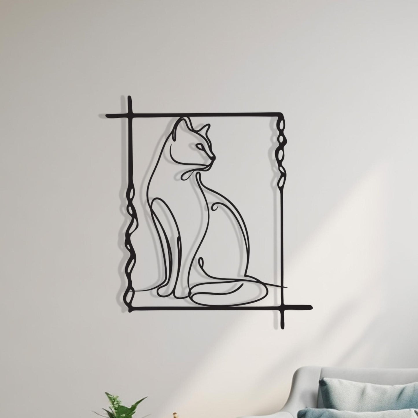 Minimalist Cat Line Art, Metal Wall Decor, Modern Home Accent, Unique Birthday Gift | Wallsignature