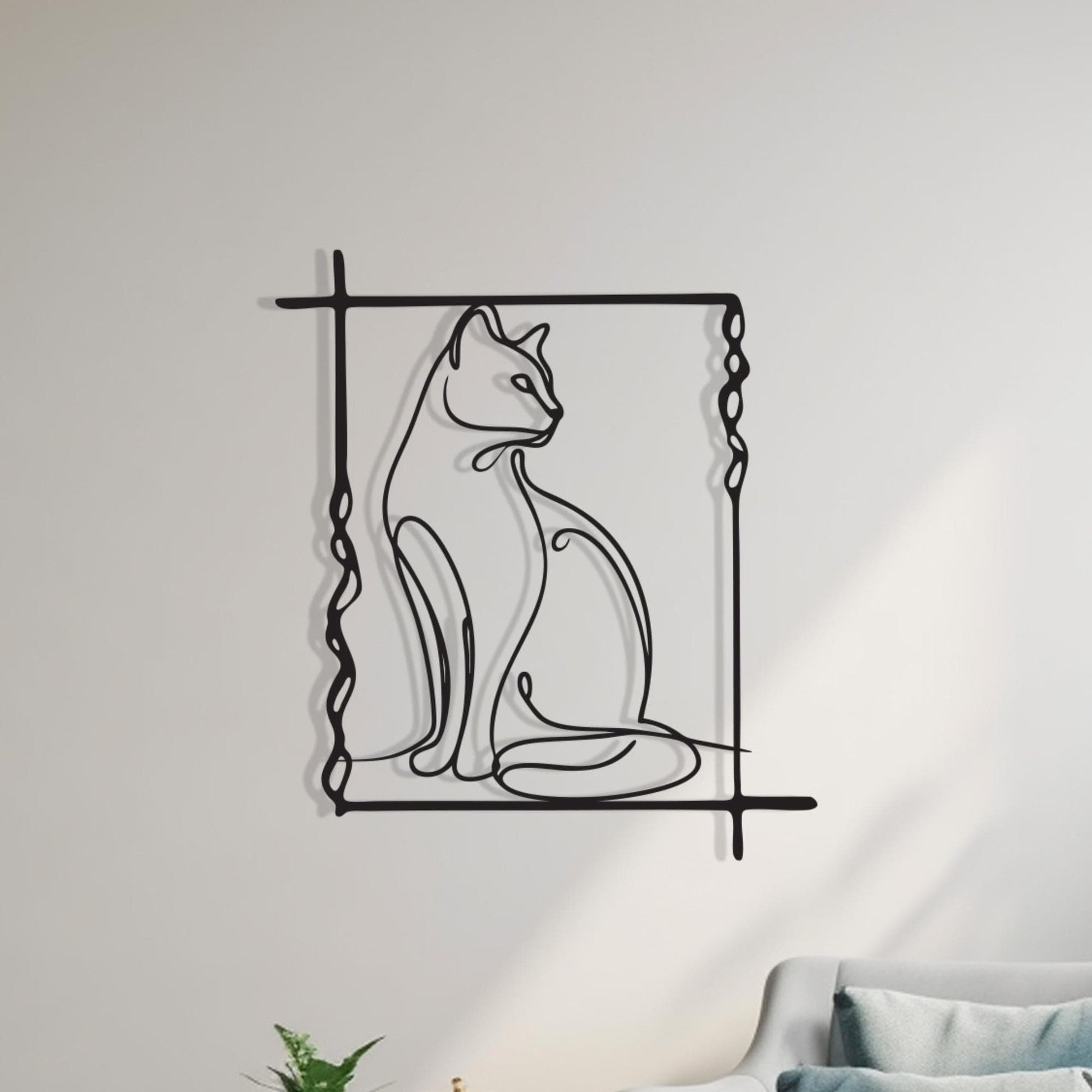 Minimalist Cat Line Art close-up of the powder-coated finish