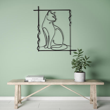 Minimalist Cat Line Art styled above a sofa