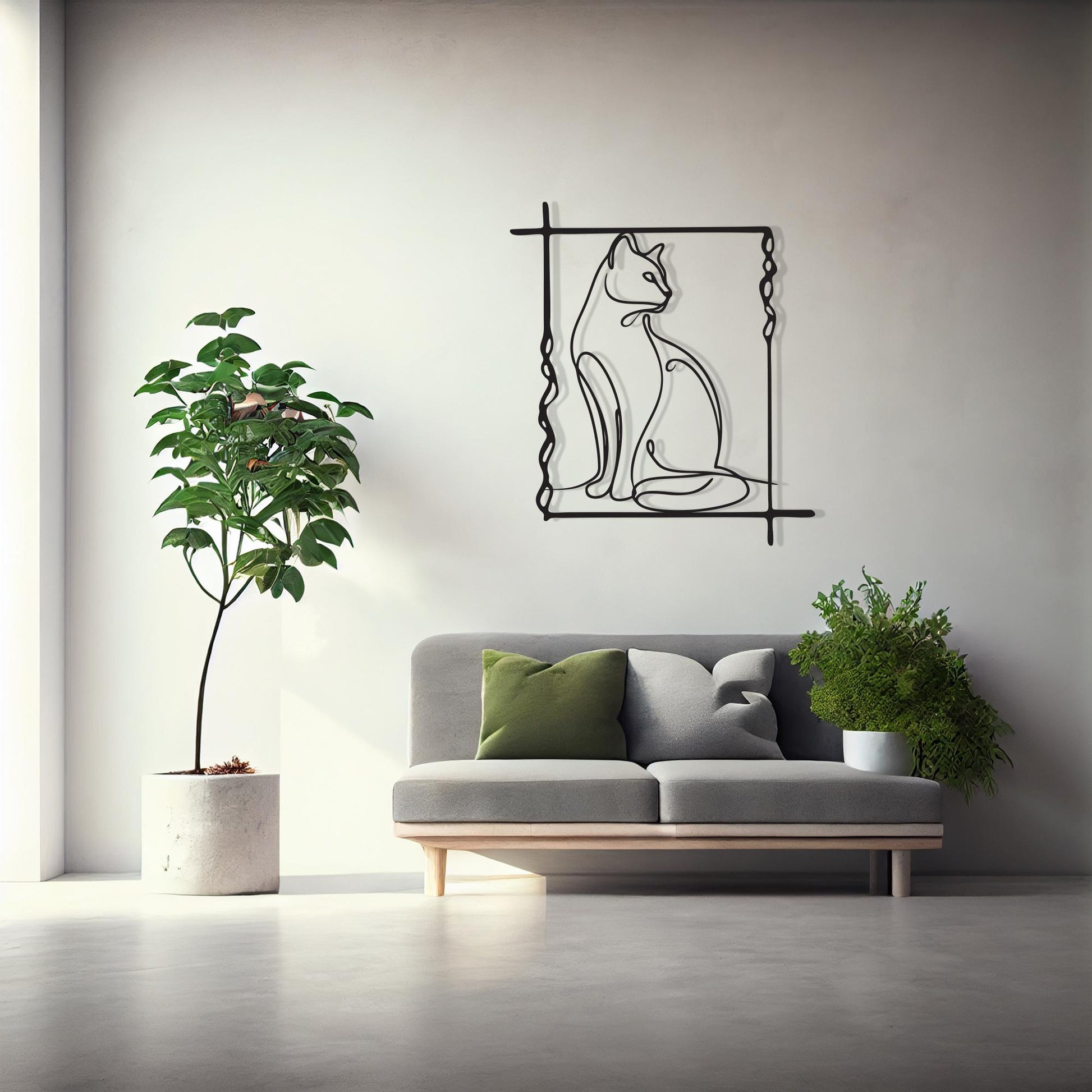Minimalist Cat Line Art bedroom interior styling