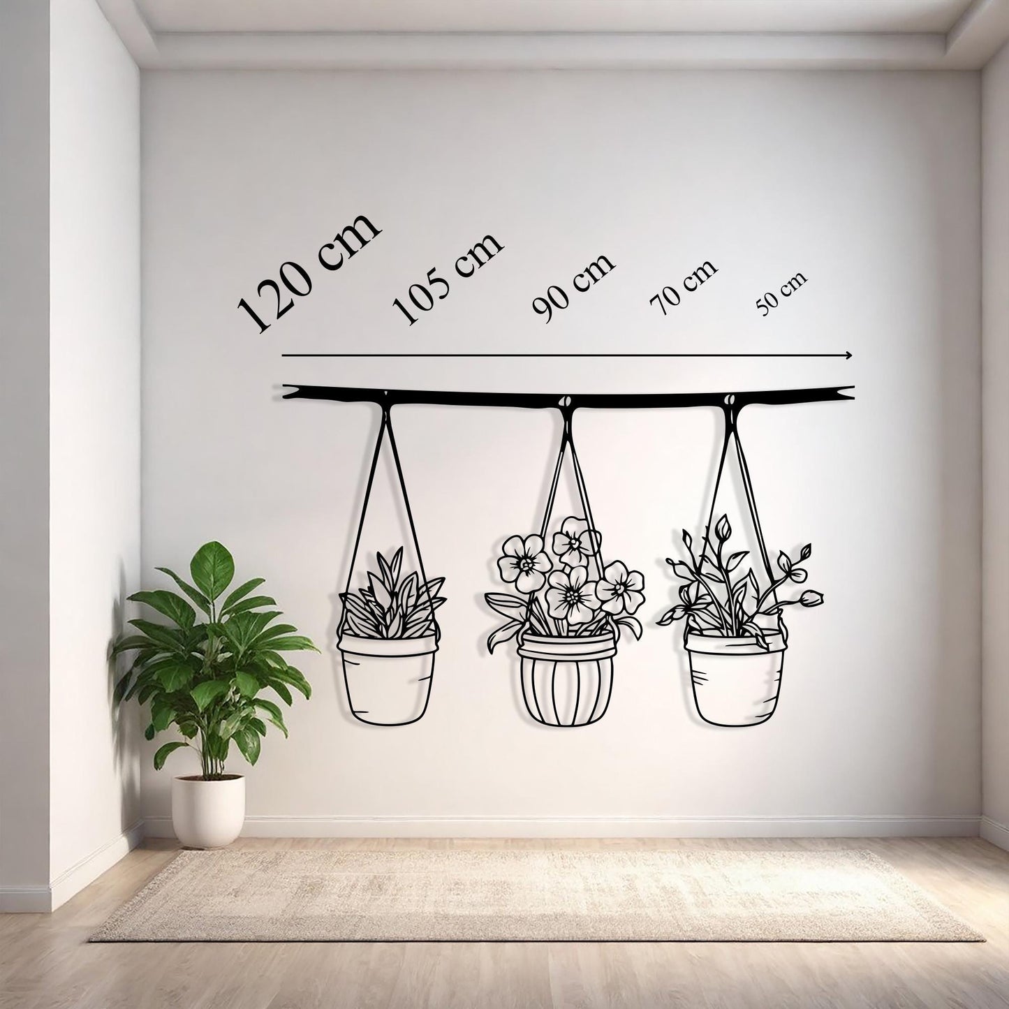 Botanical Metal Hanging Planter Wall Art, Minimalist Indoor Garden Decor, Mother's Day Gift | Wallsignature