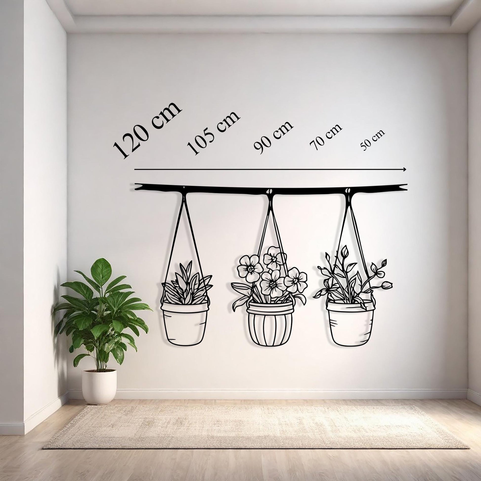 Botanical Metal Hanging Planter Wall Art, Minimalist Indoor Garden Decor, Mother's Day Gift | Wallsignature