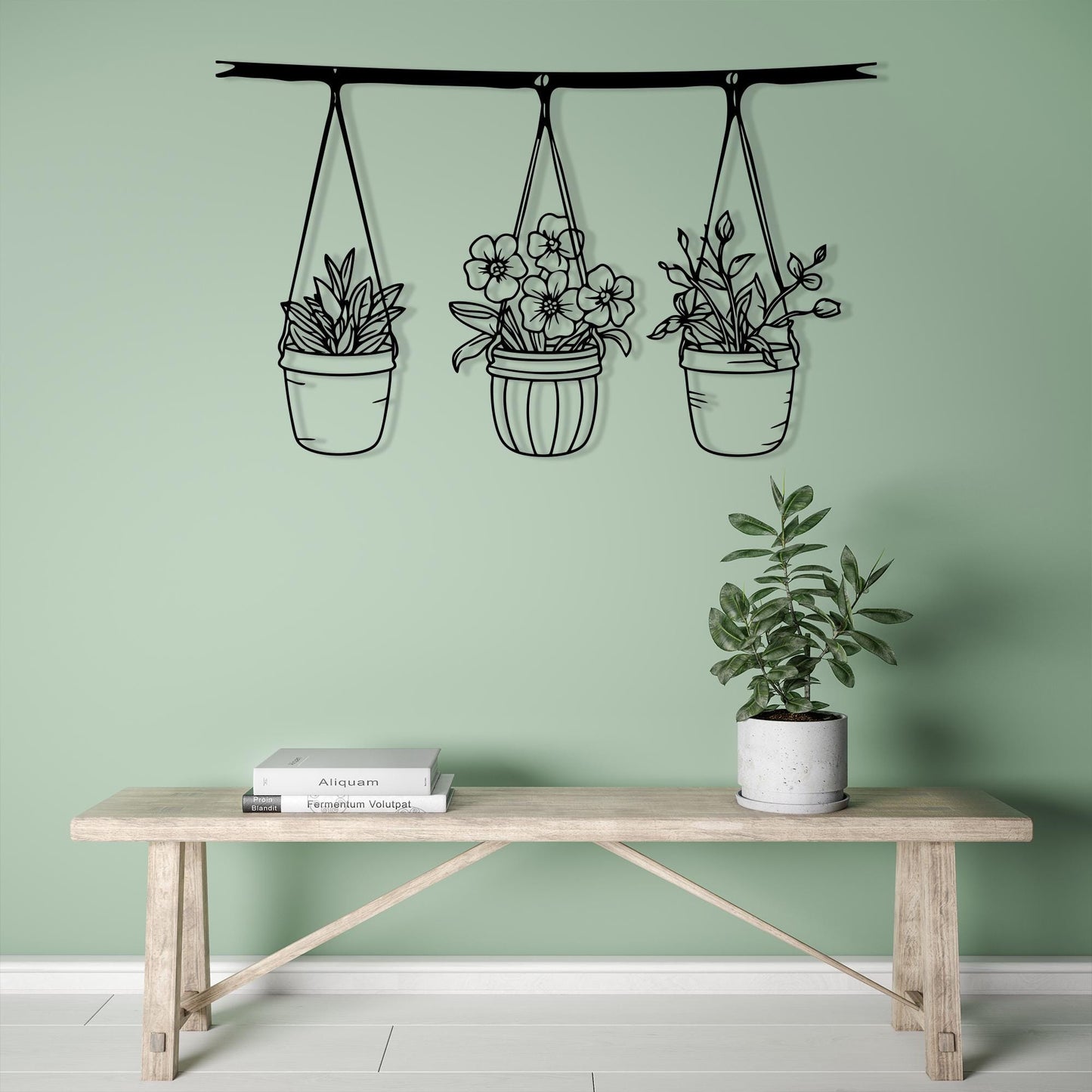 Botanical Metal Hanging Planter Wall Art hanging hardware and mounting detail