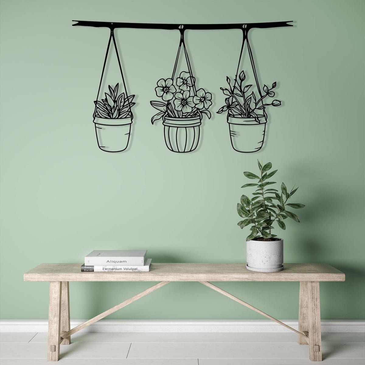 Botanical Metal Hanging Planter Wall Art hanging hardware and mounting detail