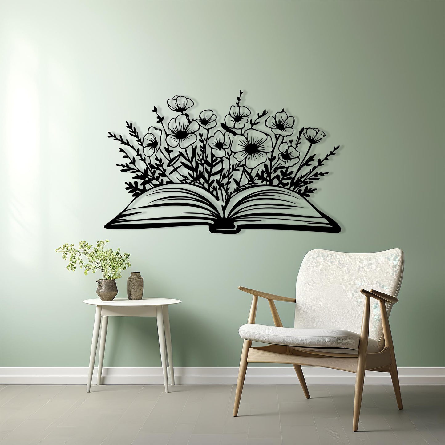 Book and Flowers Metal Wall Art, Botanical Home Decor, Unique Birthday Gift | Wallsignature