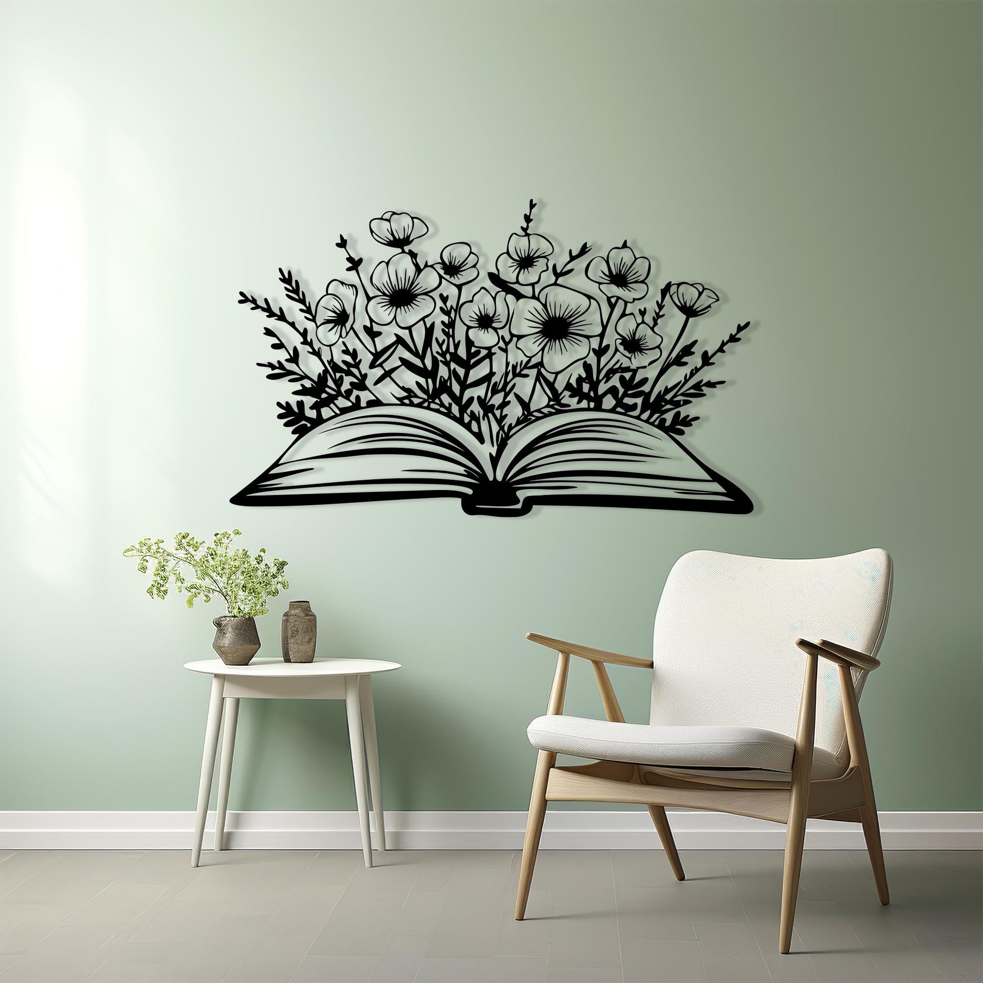 Book and Flowers Metal Wall Art, Botanical Home Decor, Unique Birthday Gift | Wallsignature