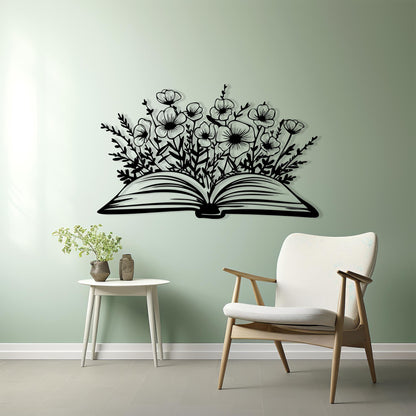 Book and Flowers Metal Wall Art close-up of the powder-coated finish