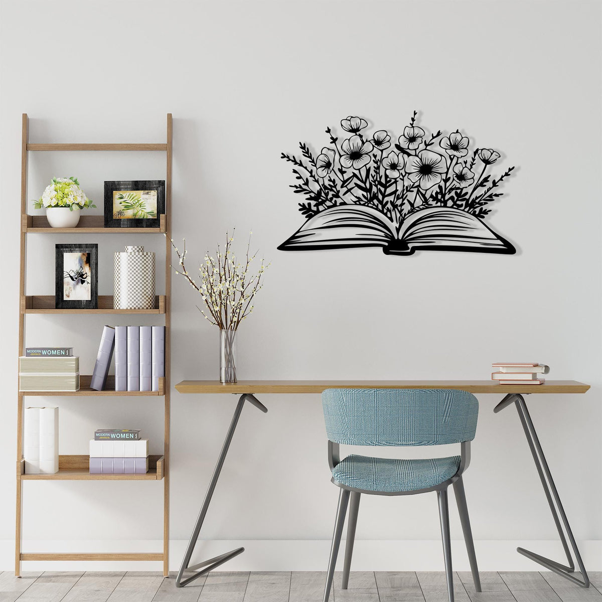 Book and Flowers Metal Wall Art colour options for the metal panel