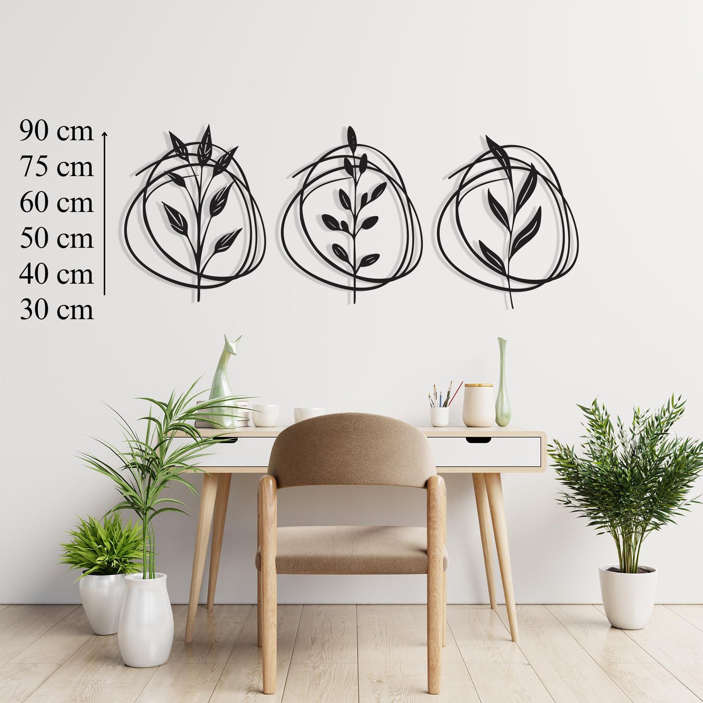 Botanical Metal Wall Art Set of 3, Minimalist Leaf Line Decor, Mother's Day Gift | Wallsignature