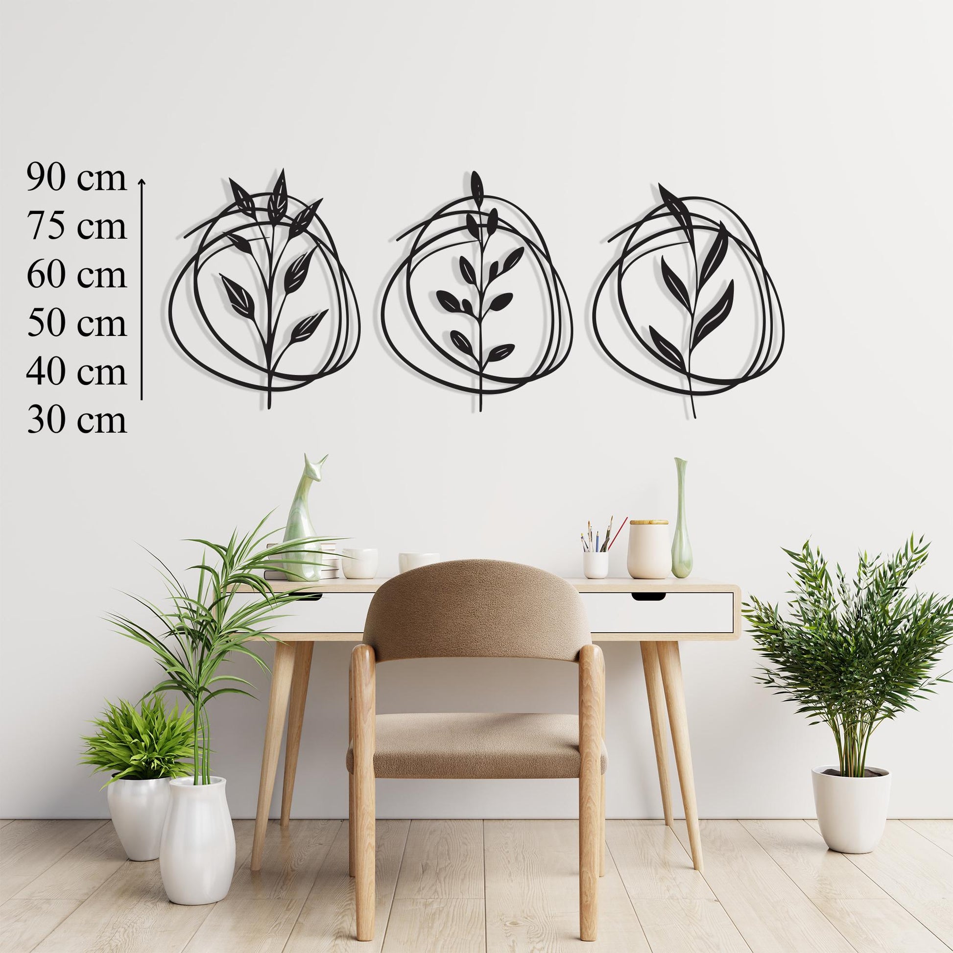Botanical Metal Wall Art Set of 3, Minimalist Leaf Line Decor, Mother's Day Gift | Wallsignature