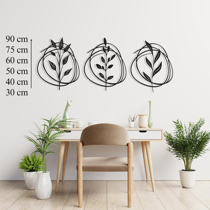 Botanical Metal Wall Art Set of 3 size guide with dimensions in cm and inches