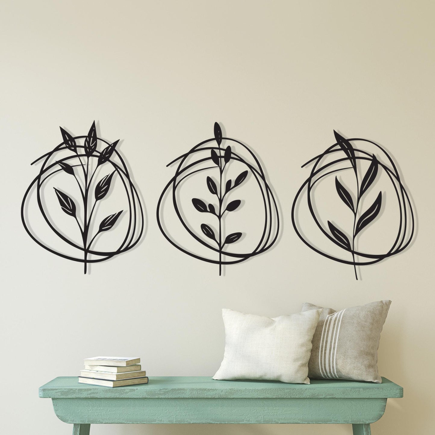 Botanical Metal Wall Art Set of 3, Minimalist Leaf Line Decor, Mother's Day Gift | Wallsignature
