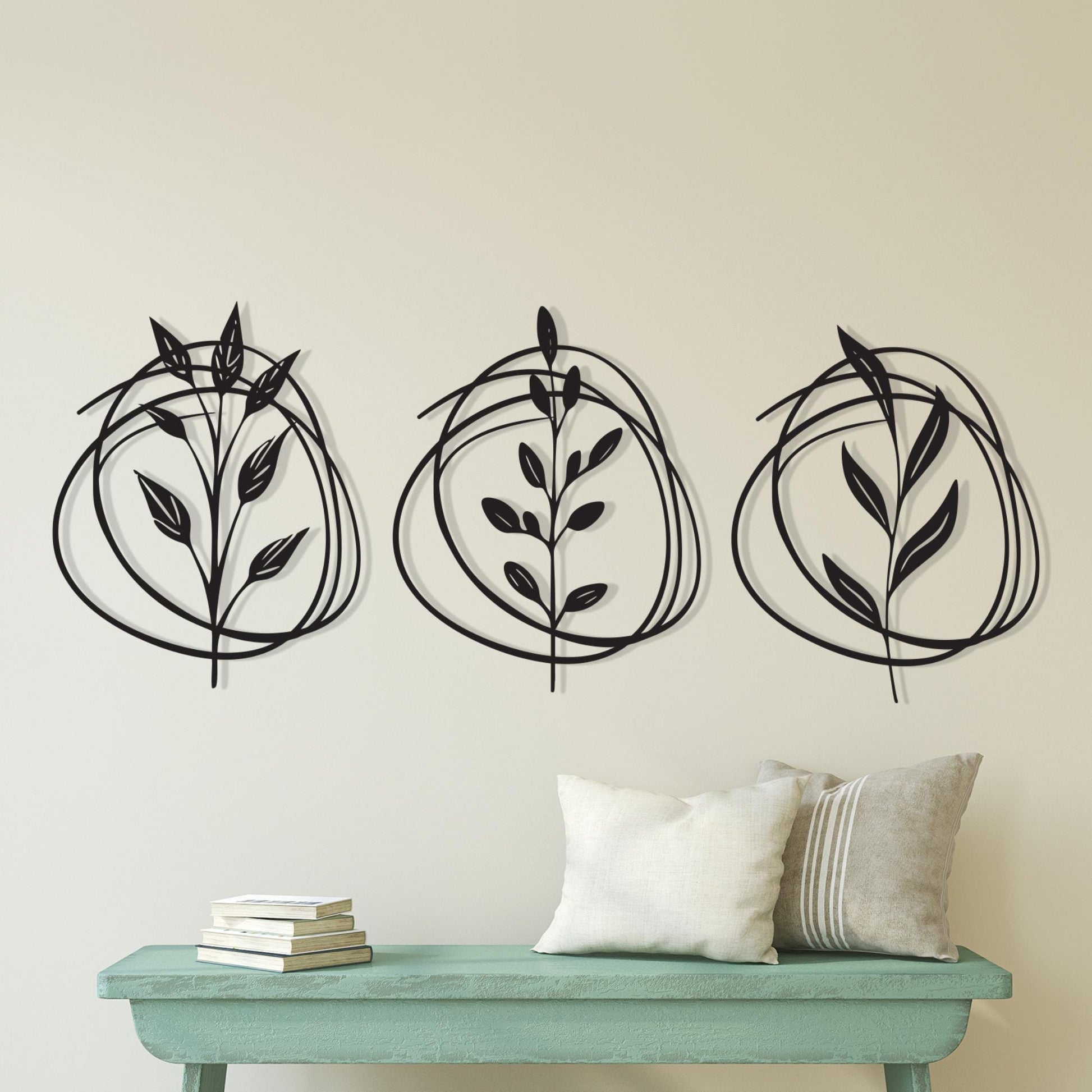 Botanical Metal Wall Art Set of 3, Minimalist Leaf Line Decor, Mother's Day Gift | Wallsignature